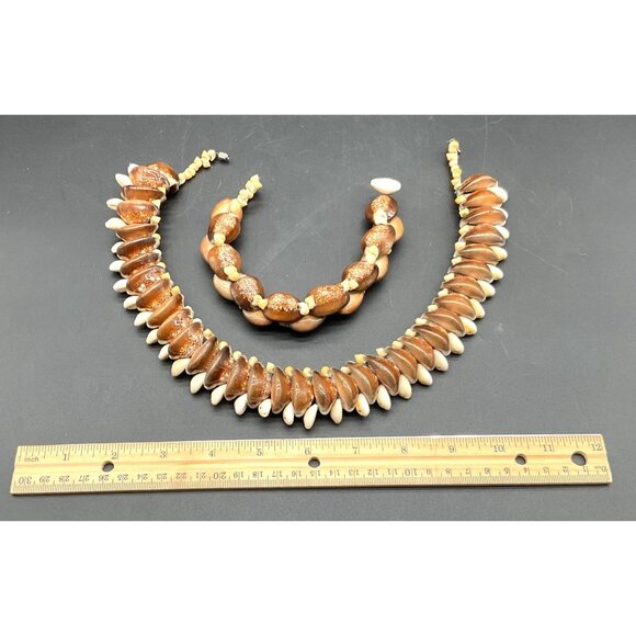 Vtg Tahitian Shell Necklace Bracelet Set Money & Calf Cowries Shells 20"L & 9"L - Picture 5 of 5